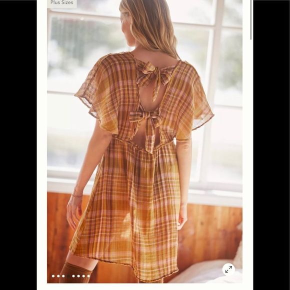 Anthropologie Gauzy Plaid Mini Dress - Picture 2 of 7